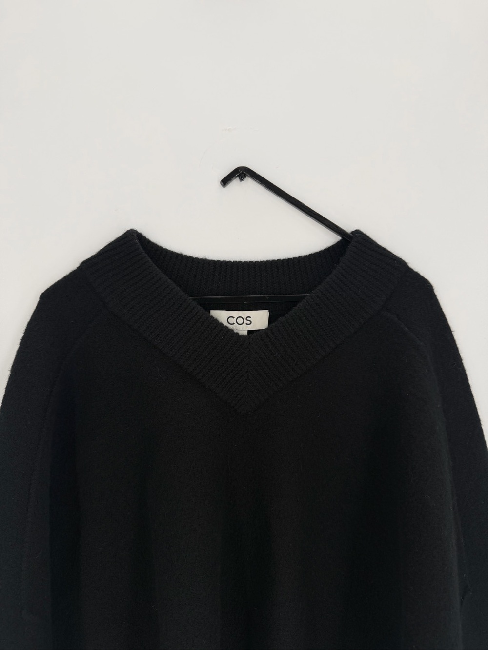 Cos Cropped V Neck Boiled Wool Sweater In Black